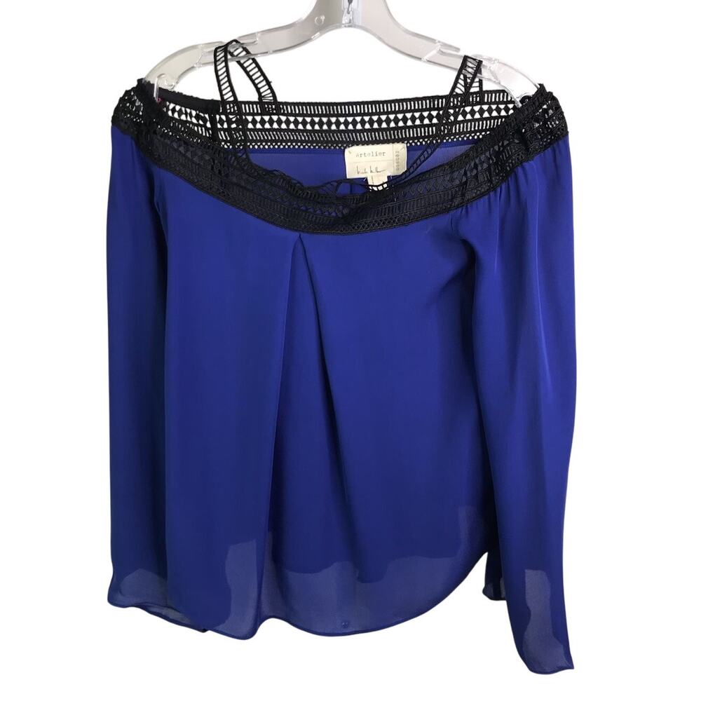 Arteller Nicole Miller Top Wmns Sz P Blue Cutout Strap Off‎ Shoulder modern sexy